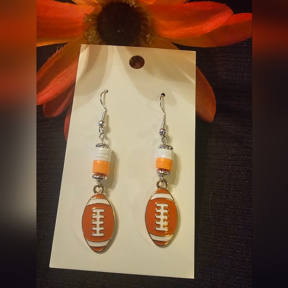 Orange and White Football Dangle Earrings